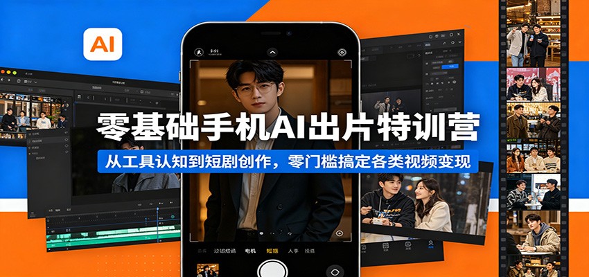 零基础手机AI出片特训营：从工具认知到短剧创作，零门槛搞定各类视频变现-鸿图网创