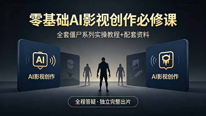 零基础AI影视创作必修课，全套僵尸系列实操教程加配套资料，全程答疑带你独立完整出片-鸿图网创