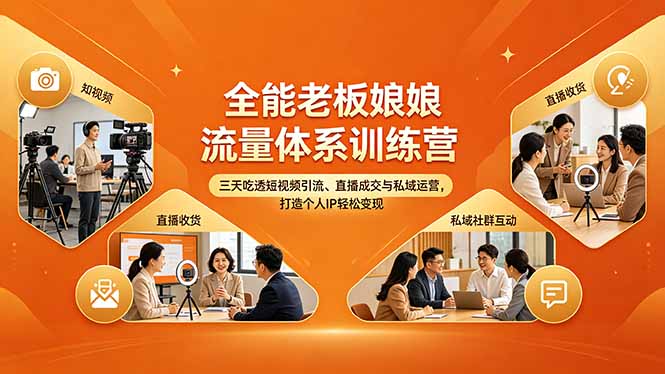 全能老板娘流量体系训练营，三天吃透短视频引流、直播成交与私域运营，打造个人IP轻松变现-鸿图网创