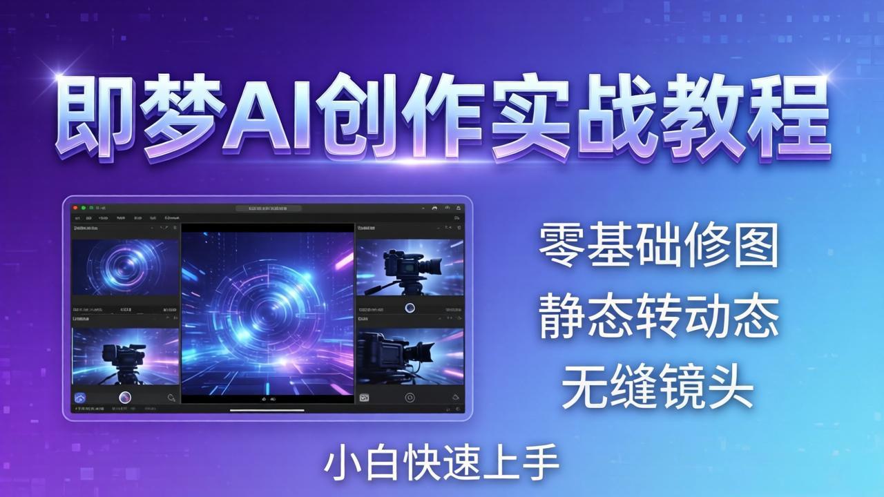 即梦AI创作实战教程，从零基础修图到AI导演，实战教学静态转动态+无缝镜头，小白快速上手-鸿图网创
