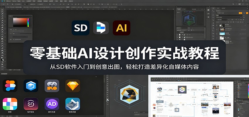 零基础AI设计创作实战教程：从SD软件入门到创意出图，轻松打造差异化自媒体内容-鸿图网创