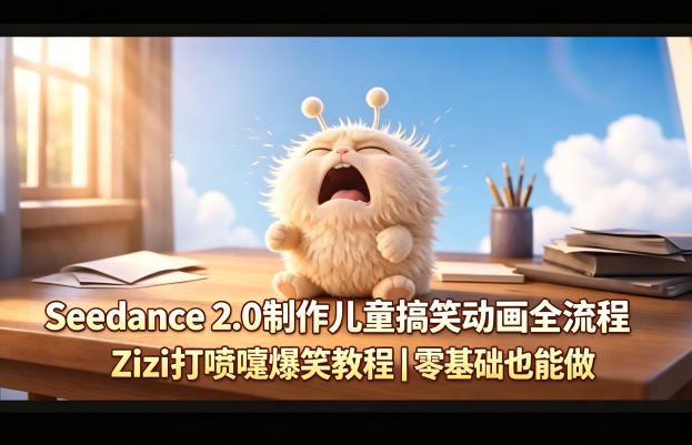Seedance 2.0制作儿童搞笑动画全流程Zizi打喷嚏爆笑教程｜零基础也能做-鸿图网创