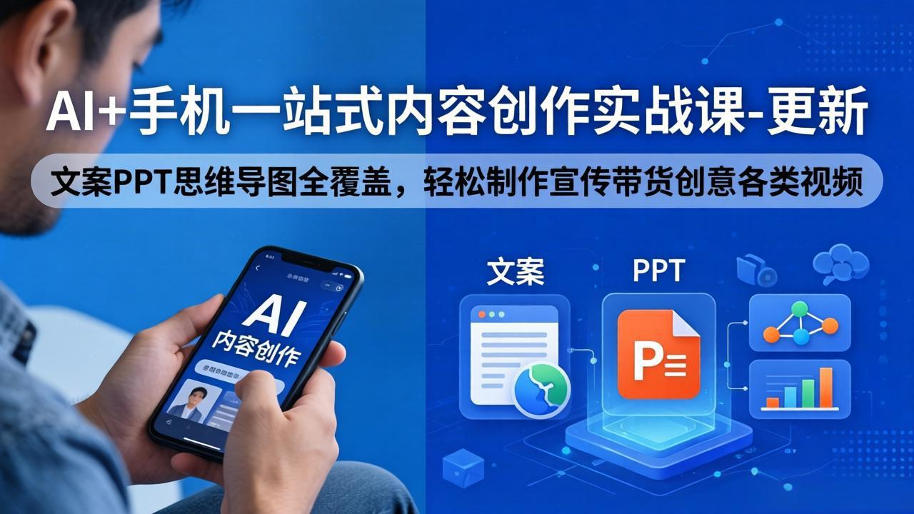 AI+手机一站式内容创作实战课-更新，文案PPT思维导图全覆盖，轻松制作宣传带货创意各类视频-鸿图网创