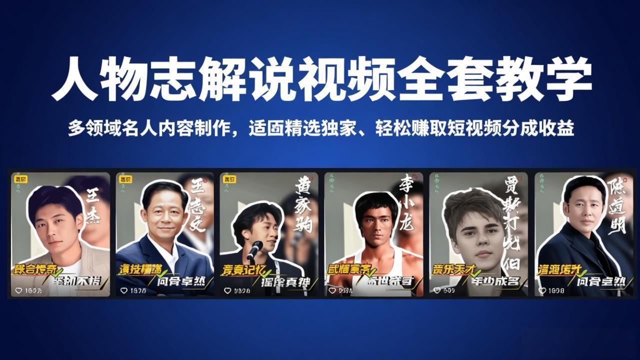 人物志解说视频全套教学，多领域名人内容制作，适配精选独家，轻松赚取短视频分成收益-鸿图网创