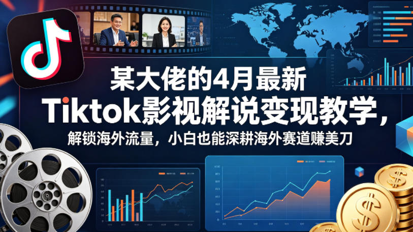 某大佬的4月最新Tiktok影视解说变现教学，解锁海外流量，小白也能深耕海外赛道賺美刀-鸿图网创