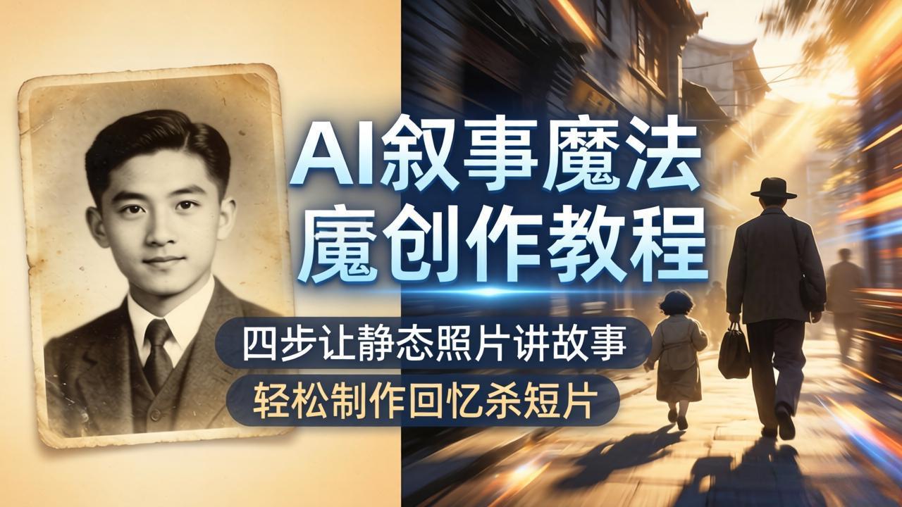 AI叙事魔法创作教程，四步让静态照片讲故事，老照片修复加动态特效，轻松制作回忆杀短片-鸿图网创