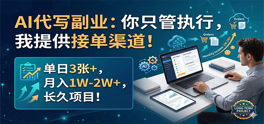 AI代写副业：你只管执行，我提供接单渠道！单日3张+，月入1W-2W+，长久项目-鸿图网创