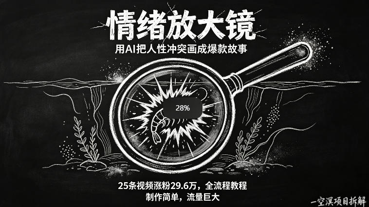 AI制作“情绪放大镜“视频，25条视频涨粉29.6W粉，流量巨大，制作简单，全流程教程-鸿图网创