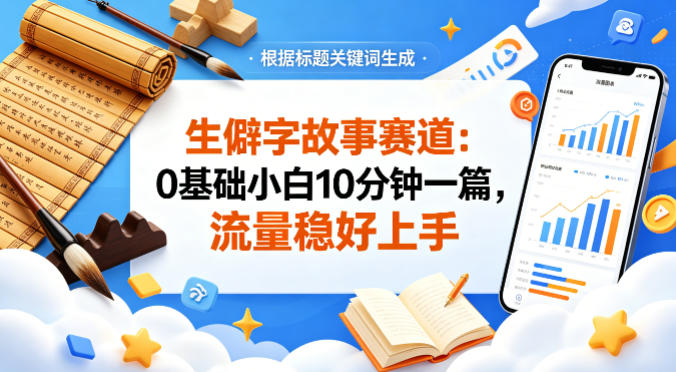 公众号流量主——生僻字故事赛道，流量稳，好上手，0基础小白也能10分钟一篇-鸿图网创