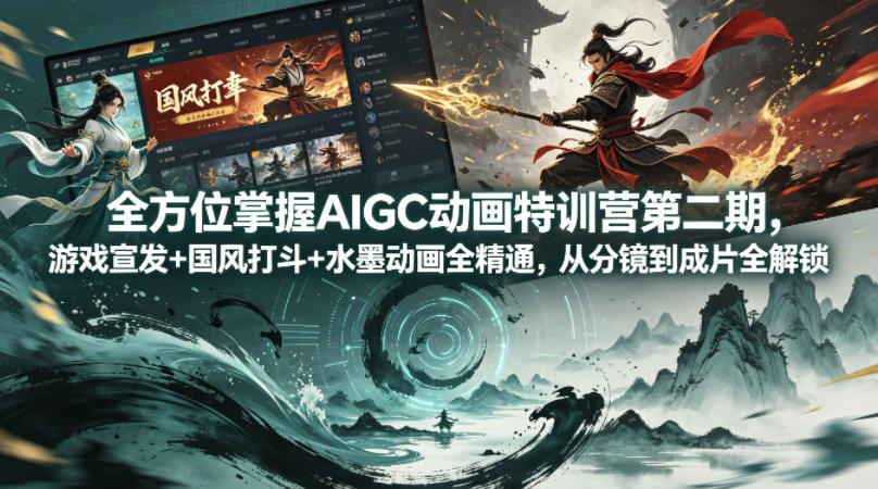 全方位掌握AIGC动画特训营第二期，游戏宣发+国风打斗+水墨动画全精通，从分镜到成片全解锁-鸿图网创