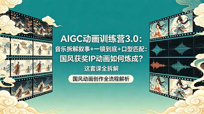 AIGC动画训练营3.0：音乐拆解叙事+一镜到底+口型匹配：国风获奖IP动画如何炼成？这套课全拆解-鸿图网创