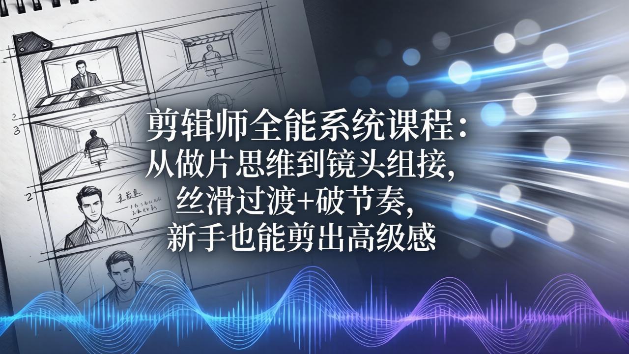 剪辑师全能系统课程:从做片思维到镜头组接,丝滑过渡+破节奏,新手也能剪出高级感-鸿图网创