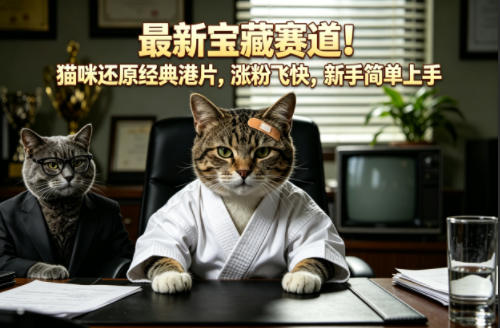 最新宝藏赛道！猫咪还原经典港片，涨粉飞快，新手简单上手-鸿图网创