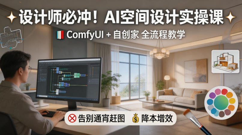 设计师必冲！AI空间设计实操课，ComfyUI+自创家全教学，告别通宵赶图，降本增效-鸿图网创