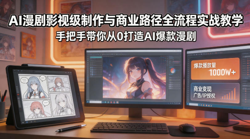 AI漫剧影视级制作与商业路径全流程实战教学,手带你从0打造AI爆款漫剧-鸿图网创