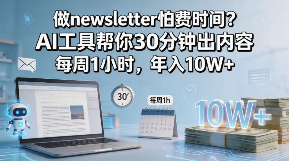 做newsletter怕费时间?AI工具帮你30分钟出内容,每周1小时,年入10W+!【原创双语字幕】-鸿图网创