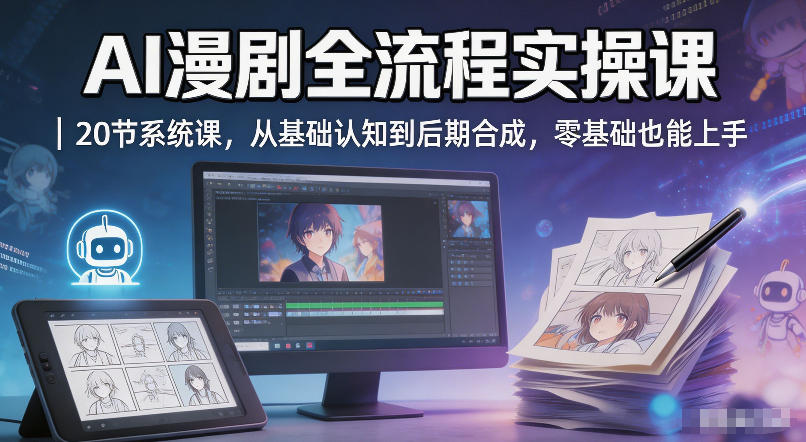 AI漫剧全流程实操课|20节系统课,从基础认知到后期合成,零基础也能上手-鸿图网创