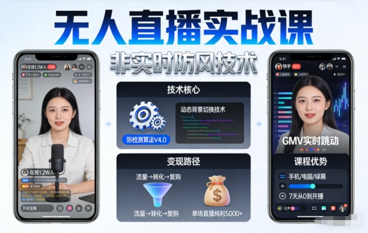 宝子哥无人直播实战课，非实时防风技术，聚焦抖音快手等平台直播带货，轻松开启直播变现之路(更新2026年5月02日)-鸿图网创