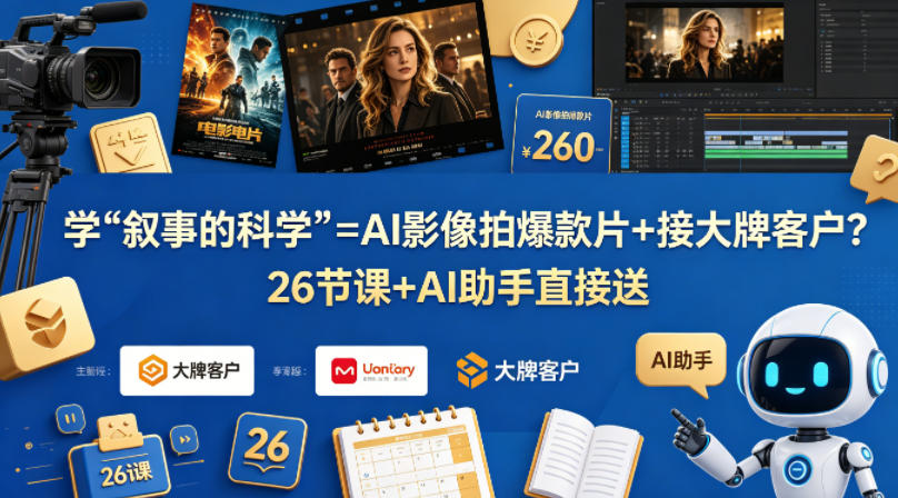 学《叙事的科学》=AI影像拍爆款片+接大牌客户？26节课+AI助手直接送【原创双语字幕】-鸿图网创