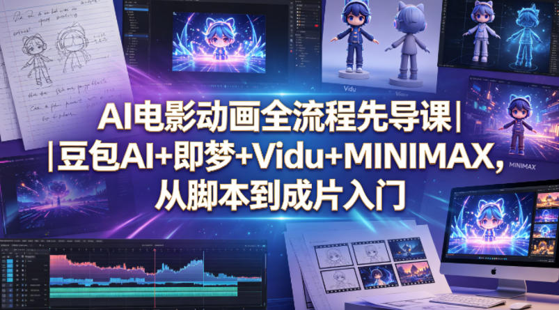 AI电影动画全流程先导课｜豆包AI+即梦+Vidu+MINIMAX，从脚本到成片入门-鸿图网创