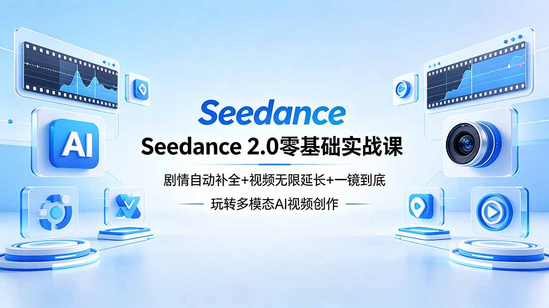 Seedance 2.0零基础实战课:剧情自动补全+视频无限延长+一镜到底:玩转多模态AI视频创作-鸿图网创