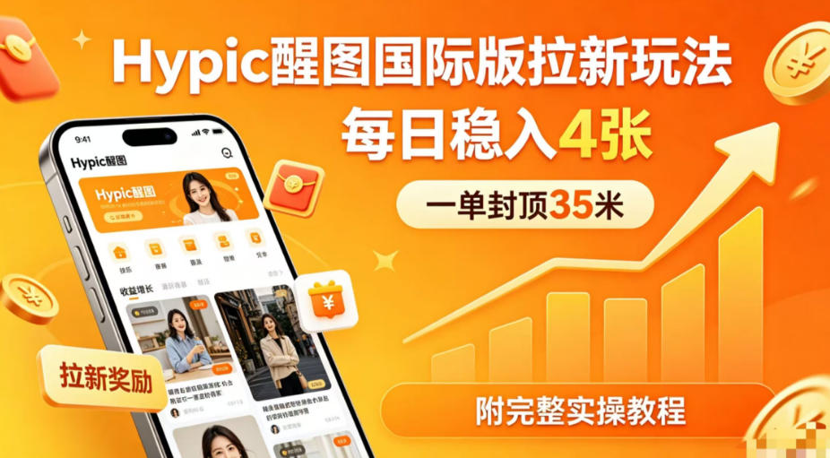 一单封顶35米,实测Hypic醒图国际版拉新玩法,每日稳入4张(附完整实操教程)-鸿图网创