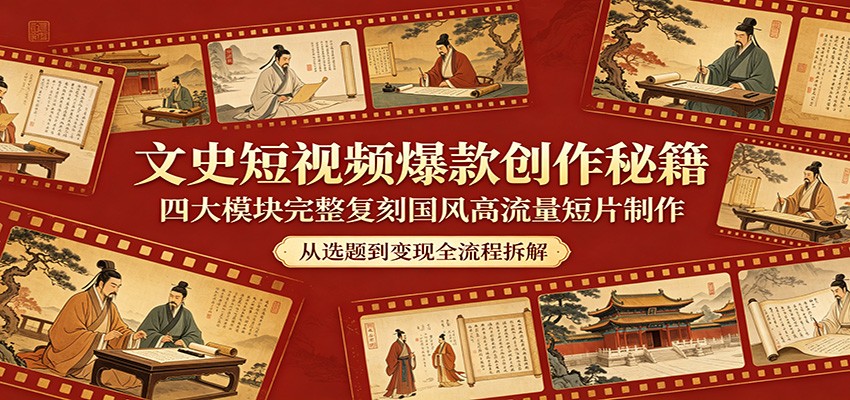 文史短视频爆款创作秘籍:四大模块完整复刻国风高流量短片制作-鸿图网创