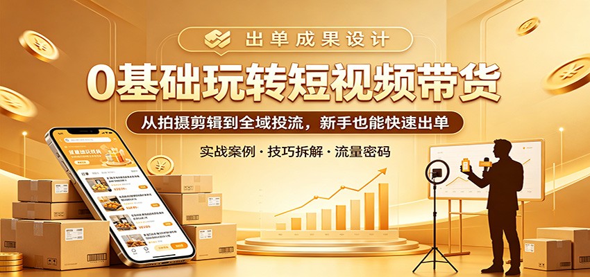 0基础玩转短视频带货:从拍摄剪辑到全域投流,新手也能快速出单-鸿图网创