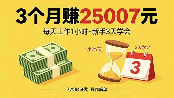 3个月赚钱25007元,每天工作1个小时,新手3天全部学会!-鸿图网创