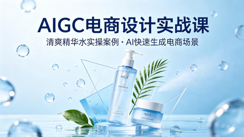 AIGC电商设计实战课,以清爽精华水为实操案例,教你用AI快速生成电商场景-鸿图网创