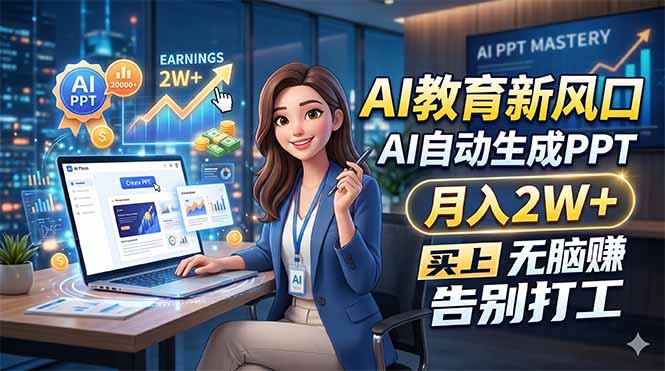 AI教育新风口,AI自动生成PPT,月入2W+,无脑赚,告别打工-鸿图网创