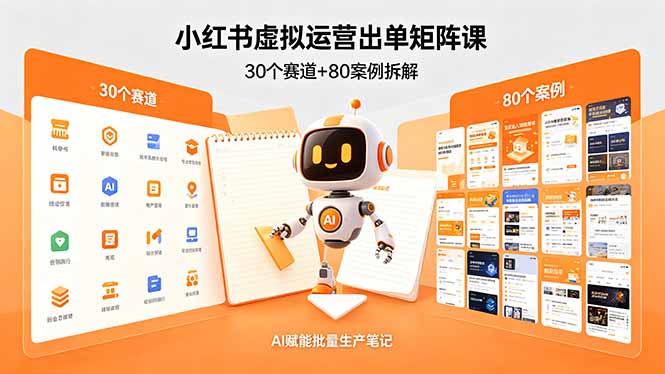 小红书虚拟运营出单矩阵课:30个赛道+80案例拆解,AI赋能批量生产笔记-鸿图网创