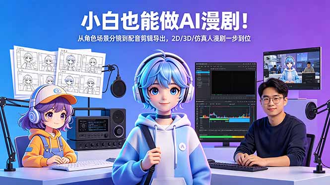 小白也能做AI漫剧!从角色场景分镜到配音剪辑导出,2D/3D/仿真人漫剧一步到位-鸿图网创