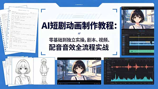 AI短剧动画制作教程:零基础到独立实操,剧本、视频、配音音效全流程实战-鸿图网创