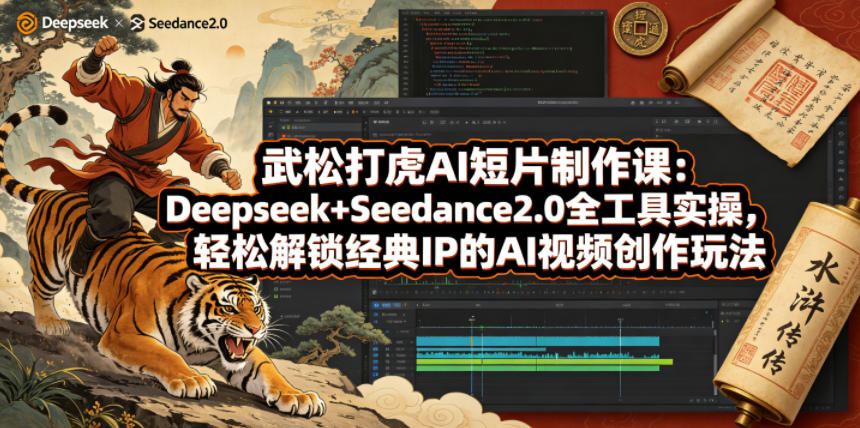 武松打虎AI短片制作课:Deepseek+Seedance2.0全工具实操,轻松解锁经典IP的AI视频创作玩法-鸿图网创