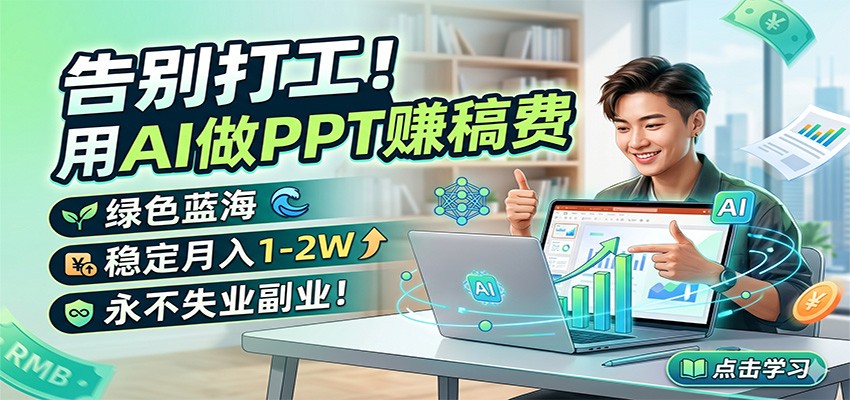 告别打工！用AI做PPT赚稿费，绿色蓝海，稳定月入1-2W，永不失业副业！-鸿图网创