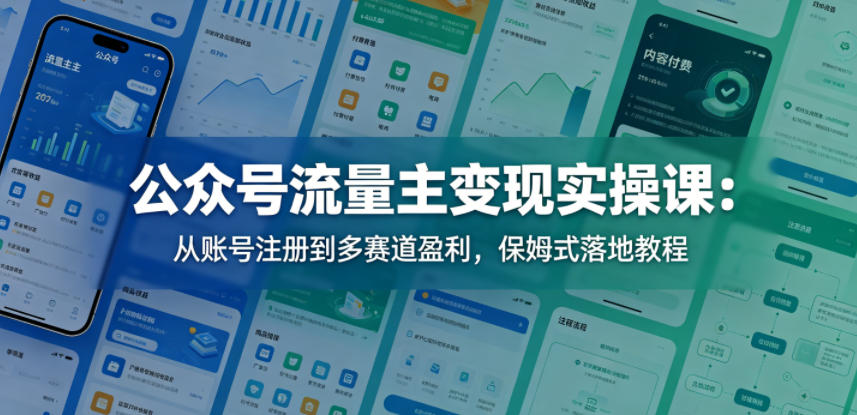 公众号流量主变现实操课：从账号注册到多赛道盈利，保姆式落地教程-鸿图网创