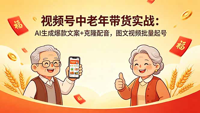 视频号中老年带货实战：AI生成爆款文案+克隆配音，图文视频批量起号-鸿图网创