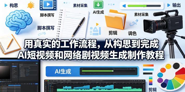 用真实的工作流程，从构思到完成AI短视频和网络剧视频生成制作教程-中英字幕-鸿图网创