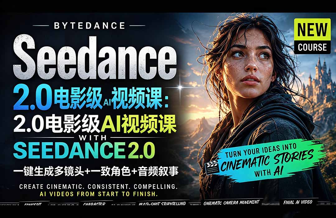 Seedance 2.0电影级AI视频课：一键生成多镜头+一致角色+音频叙事-鸿图网创