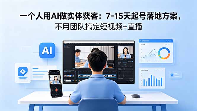 一个人用AI做实体获客：7-15天起号落地方案，不用团队搞定短视频+直播-鸿图网创