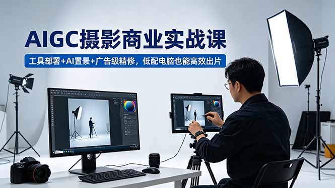 AIGC 摄影商业实战课，工具部署+AI置景+广告级精修，低配电脑也能高效出片-鸿图网创