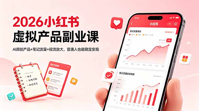 2026小红书虚拟产品副业课，AI原创产品+笔记流量+投流放大，普通人也能稳定变现-鸿图网创