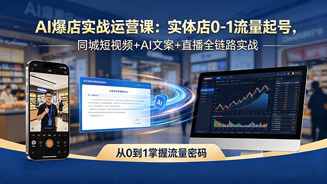 AI爆店实战运营课：实体店0-1流量起号，同城短视频+AI文案+直播全链路实战-鸿图网创