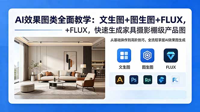 AI效果图类全面教学：文生图+图生图+FLUX，快速生成家具摄影棚级产品图-鸿图网创
