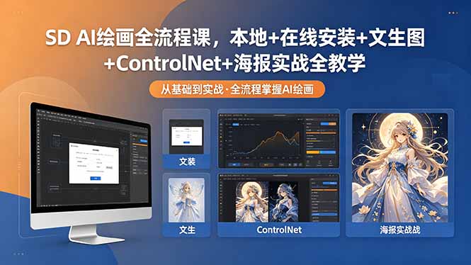 SD AI绘画全流程课，本地+在线安装+文生图+ControlNet+海报实战全教学-鸿图网创