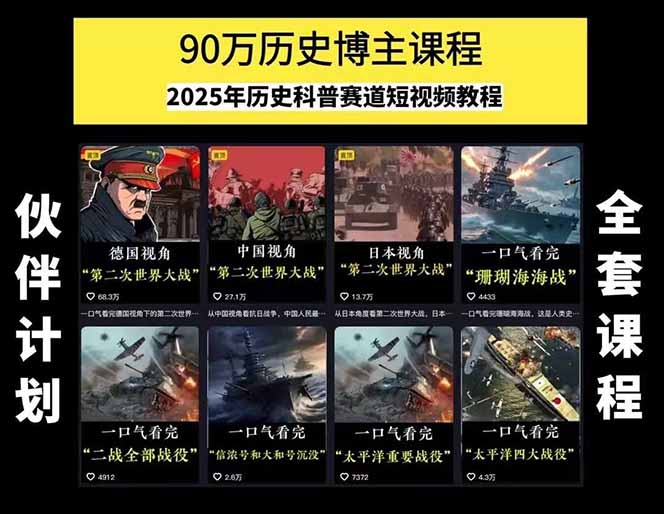 图片[1]-历史短视频赛道变现课，百集素材库应用，文案剪辑技巧，账号运营全案-鸿图网创